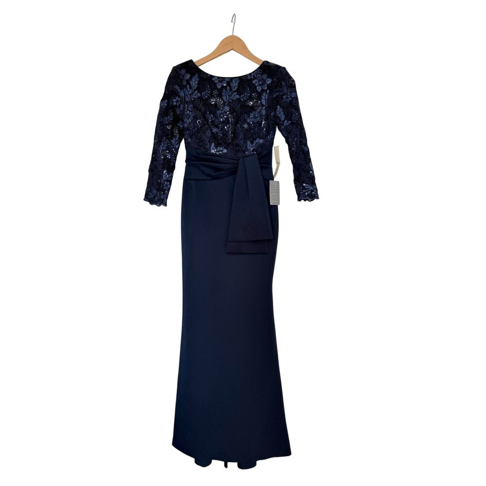 NEW‎ ELIZA J Sequin Lace Bodice Trumpet GOWN DRESS SIZE 0 $198 NAVY NORDSTROM - Picture 2 of 7